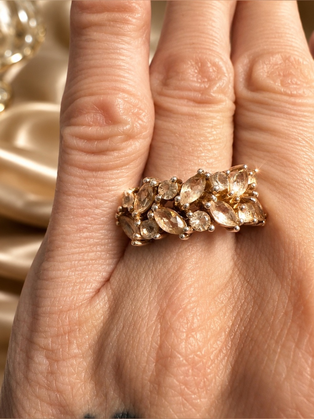 Rose Gold Marquise Morganite Leaf Cluster Ring Size 5.75